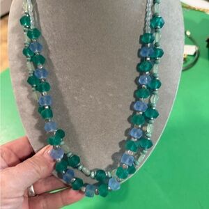 Lia Sophia Elegant Green and Blue frosted like sea glass Beaded Necklace